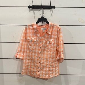 Christopher & Banks Pink Plaid Button Down Shirt